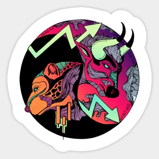 Blue Red Blend Bull and Bear Sticker